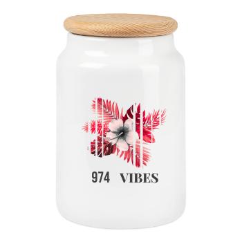 Vibes 974 Hibiscus Tropical - Keksdose mit Holzdeckel - Weiß - Vorne