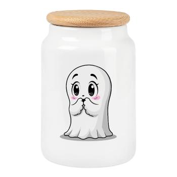 Halloween Sweet Ghost - Cookie Jar with Wooden Lid - white - Front