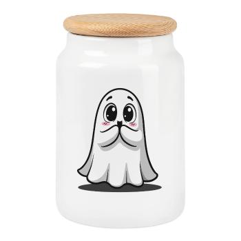 Halloween Doux fantôme - Boîte à biscuits avec couvercle en bois - blanc - Devant