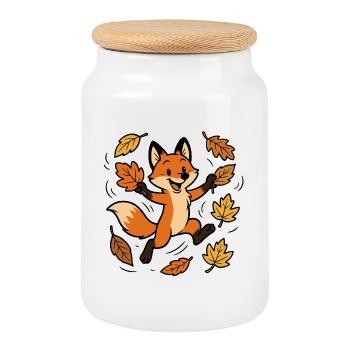 Fuchs Herbst Wald Laub Blätter Wind Freude Spiel - Keksdose mit Holzdeckel - Weiß - Vorne