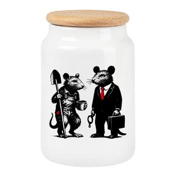 Rat ouvrier et rat de bureau - Boîte à biscuits avec couvercle en bois - blanc - Devant