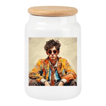 Portrait d’artiste coloré Rétro Chic - Boîte à biscuits avec couvercle en bois - blanc - Devant