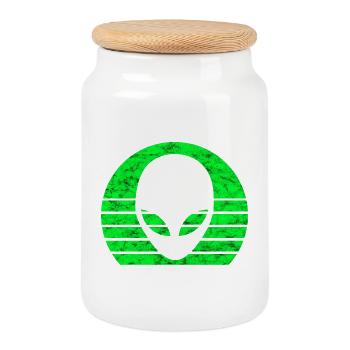 Alien tête visage Alien Retro Vintage - Boîte à biscuits avec couvercle en bois - blanc - Devant