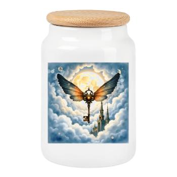 Clé ailée dans le ciel nocturne - Boîte à biscuits avec couvercle en bois - blanc - Devant