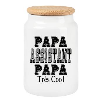 Papa Assistant Papa Très Cool - Boîte à biscuits avec couvercle en bois - blanc - Devant