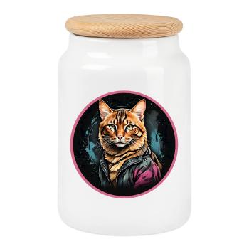 Bengalkatze - Keksdose mit Holzdeckel - Weiß - Vorne