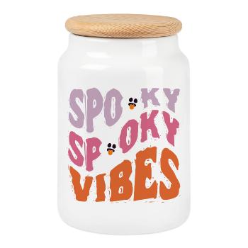 Spooky Ghosts Vibes T-shirt costume d’Halloween - Boîte à biscuits avec couvercle en bois - blanc - Devant