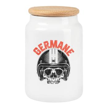 German Skull Motorcycle Helmet Germane - Cookie Jar with Wooden Lid - white - Front