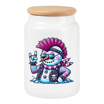 Punk Schneemann - Keksdose mit Holzdeckel - Weiß - Vorne