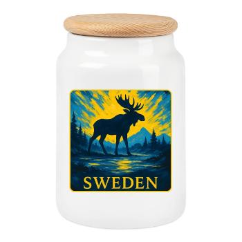 Suède Moose Silhouette Design - Boîte à biscuits avec couvercle en bois - blanc - Devant