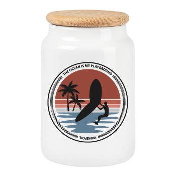 Wingsurfer au coucher du soleil sur la plage de palmiers - Boîte à biscuits avec couvercle en bois - blanc - Devant