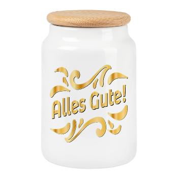 Wish you all the best - Cookie Jar with Wooden Lid - white - Front
