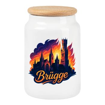 Ville de Bruges Belgique Cadeau au coucher du soleil - Boîte à biscuits avec couvercle en bois - blanc - Devant