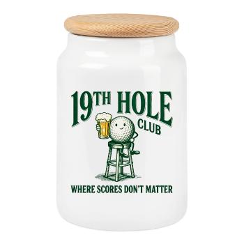 19th Hole Club – Golf & Bier Design - Keksdose mit Holzdeckel - Weiß - Vorne