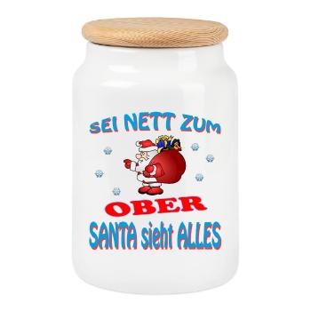 SANTA OBER - Keksdose mit Holzdeckel - Weiß - Vorne