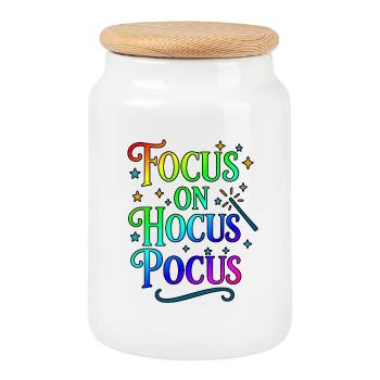 Always the focus on hocus pocus - Cookie Jar with Wooden Lid - white - Front