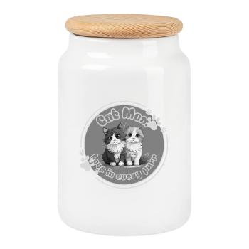 Maman chat – L’amour dans chaque ronronnement - Boîte à biscuits avec couvercle en bois - blanc - Devant