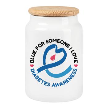 Blue for someone I love - diabetes - Cookie Jar with Wooden Lid - white - Front