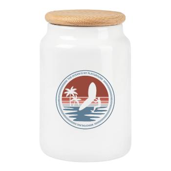 Ocean Wingfoil Motif - Cookie Jar with Wooden Lid - white - Front