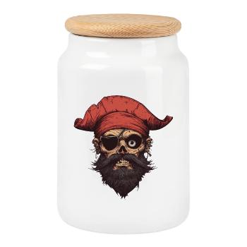 Pirate Skull with Red Bandana - Cookie Jar with Wooden Lid - white - Front