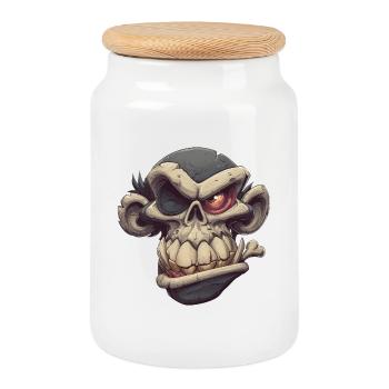 Monkey Skull Grin - Cookie Jar with Wooden Lid - white - Front