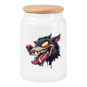 Ferocious Graffiti Wolf Head - Cookie Jar with Wooden Lid - white - Front
