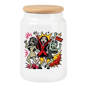 Comic Horror Monster Dance - Cookie Jar with Wooden Lid - white - Front
