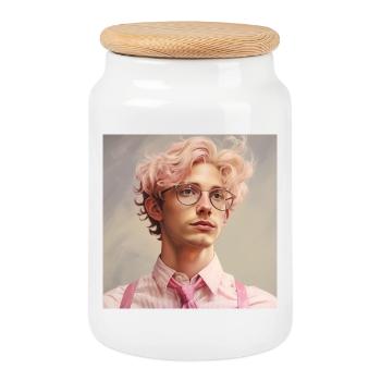 Pastel Hero Portrait with Glasses - Cookie Jar with Wooden Lid - white - Front