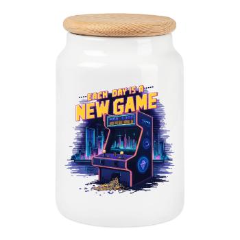 Jeder Tag ist ein neues Spiel Design Motivation Sport - Keksdose mit Holzdeckel - Weiß - Vorne