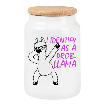 I Identify As A Probllama Cool Lama Problem Spruch - Keksdose mit Holzdeckel - Weiß - Vorne