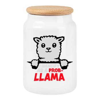 I Identify As A Probllama Cool Lama Problem Spruch - Keksdose mit Holzdeckel - Weiß - Vorne