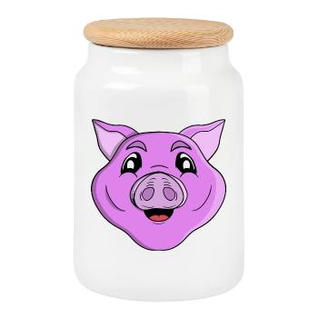 Sourire du cochon violet - Boîte à biscuits avec couvercle en bois - blanc - Devant