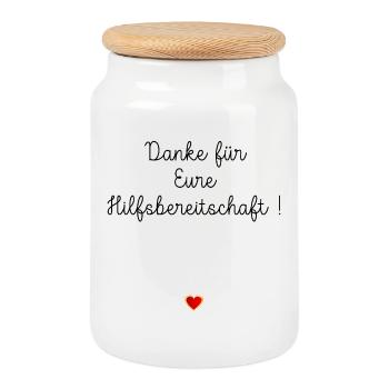 Heart, thank you, helpfulness - Cookie Jar with Wooden Lid - white - Front