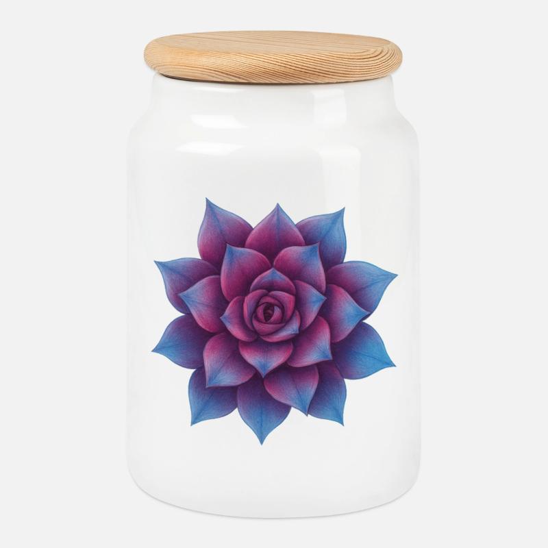 Fleur de rosette azur - Boîte à biscuits avec couvercle en bois - blanc