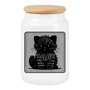 WuschelKatze (Monochrom) - Keksdose mit Holzdeckel - Weiß - Vorne