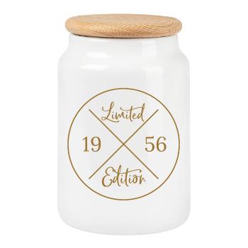 70th Birthday Gift - Limited Edition 1956 - Cookie Jar with Wooden Lid - white - Front