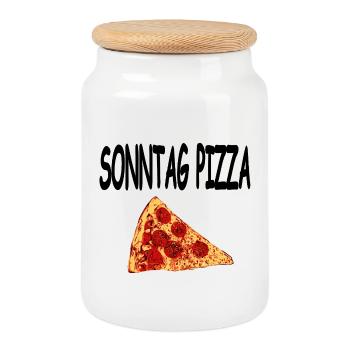 Pizza - Cookie Jar with Wooden Lid - white - Front