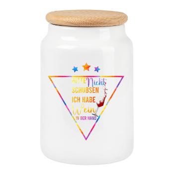 Vin dans la main - s’il vous plaît ne poussez pas - Boîte à biscuits avec couvercle en bois - blanc - Devant