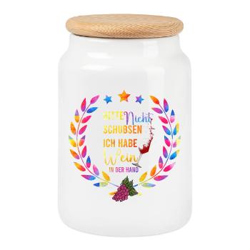 Soirée du vin coloré Dicton - Boîte à biscuits avec couvercle en bois - blanc - Devant