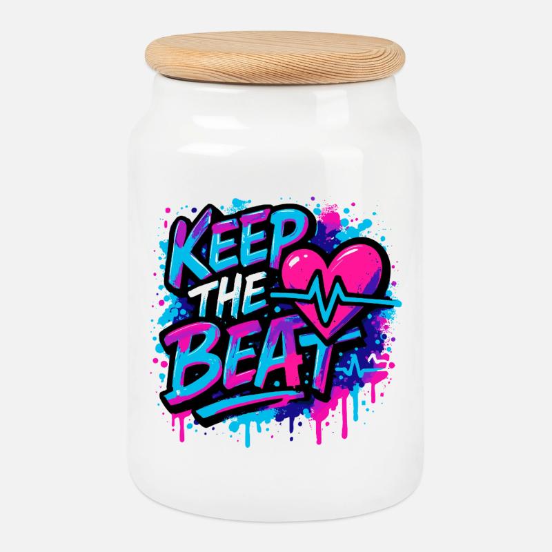 Keep the Beat – Musik Design mit Rhythmus Feeling - Keksdose mit Holzdeckel - Weiß