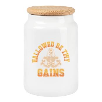 Sanctifiés soient tes gains - Funny Jesus Gym Meme - Boîte à biscuits avec couvercle en bois - blanc - Devant