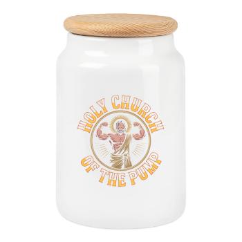 Hallowed be thy Gains - Funny Jesus Gym Meme - Cookie Jar with Wooden Lid - white - Front