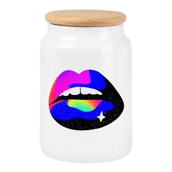 Regenbogen Lippen Nebel - Keksdose mit Holzdeckel - Weiß - Vorne