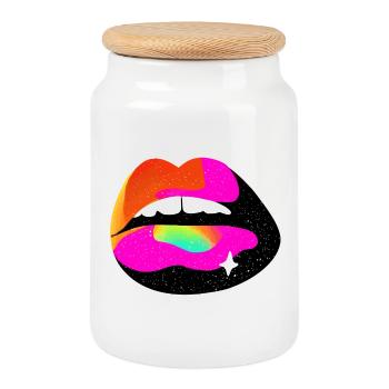 Regenbogen Lippe Pop Art - Keksdose mit Holzdeckel - Weiß - Vorne