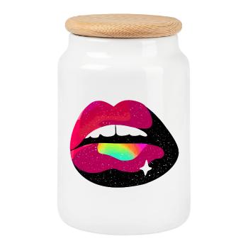 Baiser des lèvres arc-en-ciel cosmique - Boîte à biscuits avec couvercle en bois - blanc - Devant