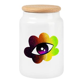 Regenbogenauge Blume Psychedelische Kunst - Keksdose mit Holzdeckel - Weiß - Vorne