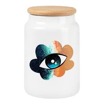 Floraison oculaire cosmique - Boîte à biscuits avec couvercle en bois - blanc - Devant