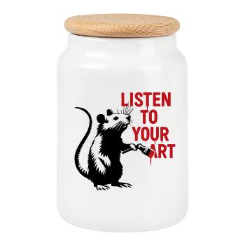 Rat paints your art - Cookie Jar with Wooden Lid - white - Front