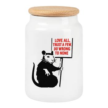 Rat with Shield: Love All Trust Few - Cookie Jar with Wooden Lid - white - Front