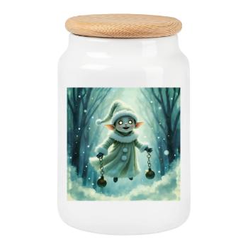 Elfe d’hiver avec des cloches - Boîte à biscuits avec couvercle en bois - blanc - Devant